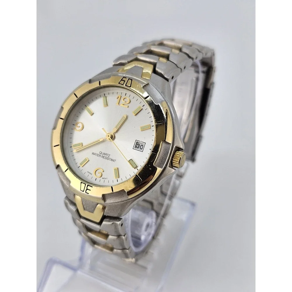 Men's Analog Watch 38MM‎ Gray Dial Date Two Tone Bracelet Band 6.5